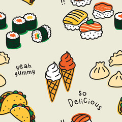 Cute Food Seamless Pattern for Fabric and Wallpaper Design 
