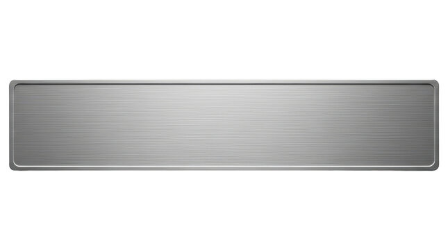 Metallic silver plaque with smooth brushed texture and rounded edges, cut out
