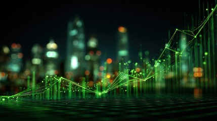 Abstract City Graph At Night With Green Data Visualisation