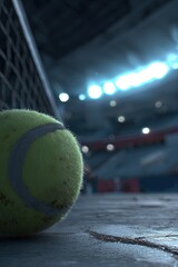 Closeup Tennis Ball On Court In Stadium