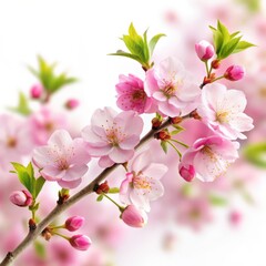 Naklejka premium Delicate Pink Cherry Blossom Flowers and Buds on a Branch