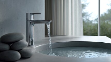 Modern Bathroom Sink Faucet With Water Stream