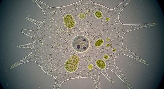 Amoeba proteus, a singlecelled organism, under a microscope