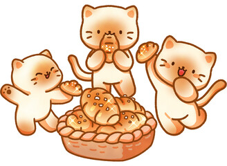 Cat and bread hand-drawn illustration