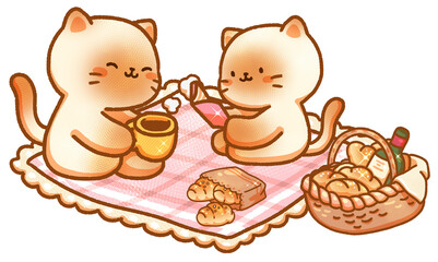 Cat and bread hand-drawn illustration