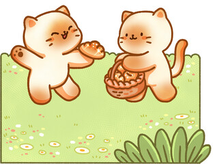 Cat and bread hand-drawn illustration