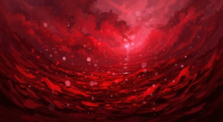 Abstract cosmic nebula burst of vibrant red and pink hues with glowing particles