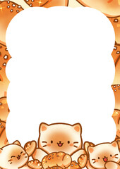 Cat and bread frame hand-drawn illustration