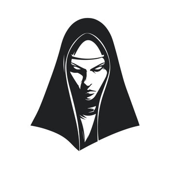 evil scary nun vector clipart, logo, icon