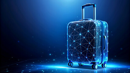 Modern suitcase with digital network design glowing blue light effect concept for travel technology and smart luggage solutions