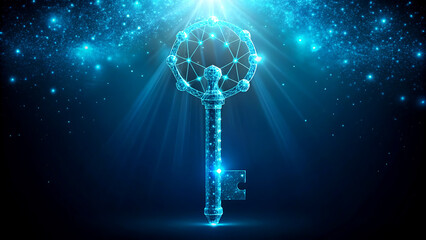 Abstract key with glowing digital nodes a concept for security and access rendered in a modern futuristic style