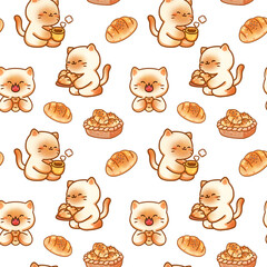 Cat and Shio pan bread hand-drawn illustration