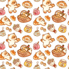 Cat and Shio pan bread hand-drawn illustration