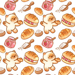 Cat and Shio pan bread hand-drawn illustration