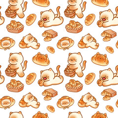 Cat and Shio pan bread hand-drawn illustration