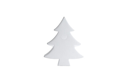 White christmas tree shaped decoration with three tiers and a trunk, isolated on clean white background
