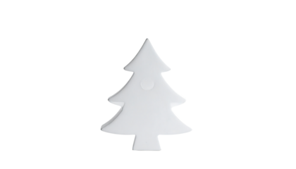 White christmas tree shaped decoration with three tiers and a trunk, isolated on clean white background