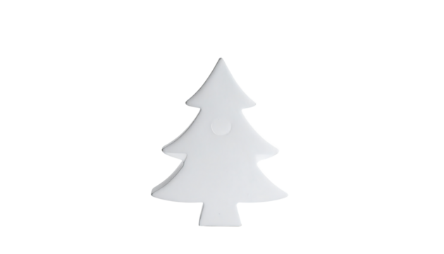 White christmas tree shaped decoration with three tiers and a trunk, isolated on clean white background