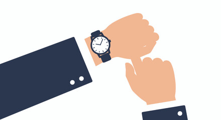 Close-up of a person's hand wearing a wristwatch and checking the time against a clean white background, symbolizing punctuality and business.