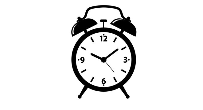 Retro alarm clock icon, a classic timekeeping device with bells on top, rendered in a clean vector graphic for easy digital use.