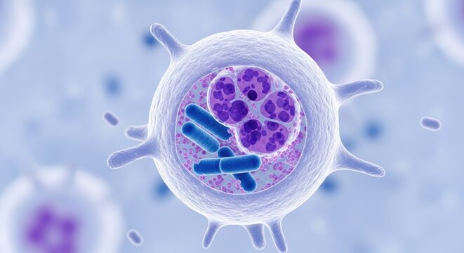 Neutrophil white blood cell with segmented nucleus and granules