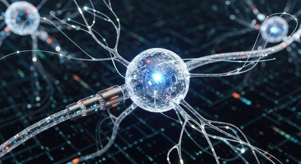 Closeup of a glowing neuron cell with intricate dendrites