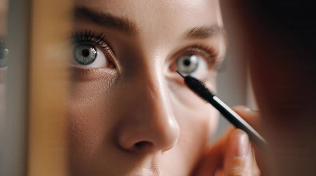 Close up of woman applying mascara to her eyelashes