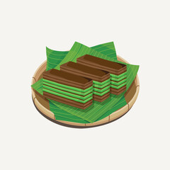 Vector illustration of famous Malaysian traditional sweet, kek lapis Sarawak or Sarawak layer cake. Chocolate mint flavor
