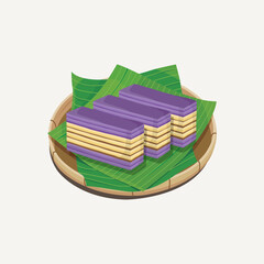 Vector illustration of famous Malaysian traditional sweet, kek lapis Sarawak or Sarawak layer cake. Blueberry flavor