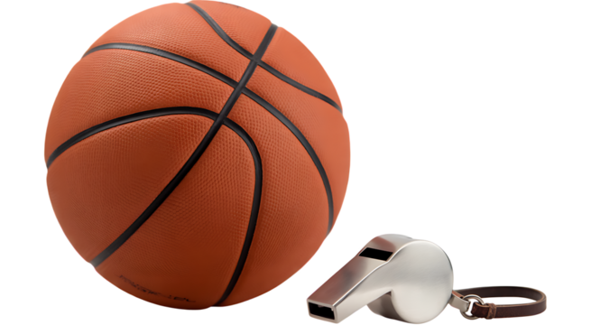 Isolated Basketball and Whistle Sports Equipment Still Life

