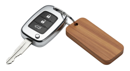 Car key with wooden tag isolated PNG with Transparent Background
