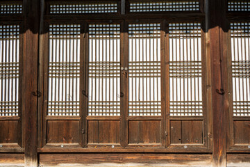 Traditional Korean Wooden Door with Lattice Window Panels