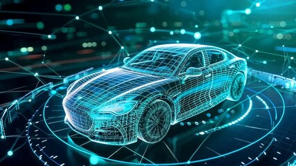 Digital wireframe car in futuristic setting - Powered by Adobe