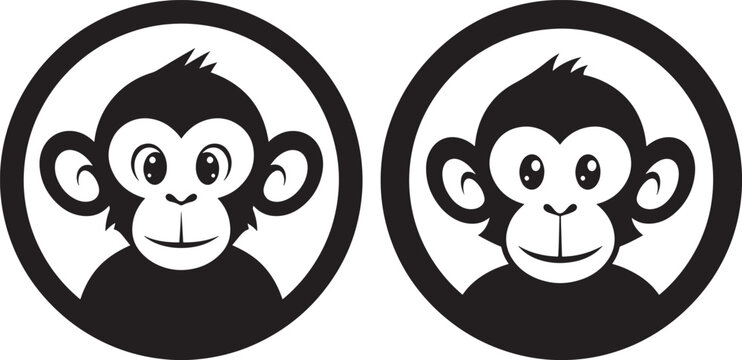 Two cartoon monkey faces oval silhouette