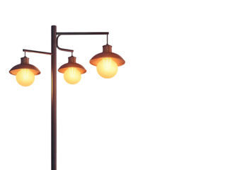 Three vintage lamps on a pole. Dark background