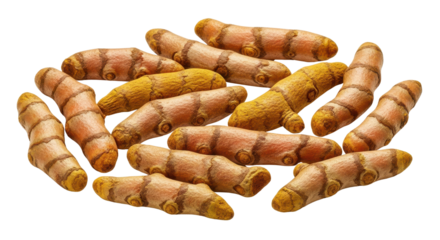 Turmeric roots arranged in a pile isolated PNG with Transparent Background