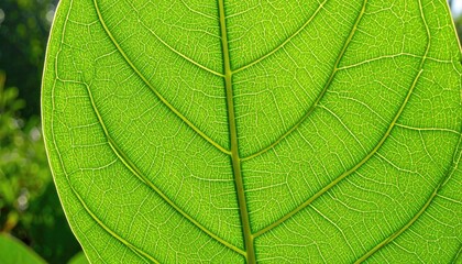 Vivid Green Leaf Macro Photography Backlit Showing Detailed Vein Structure