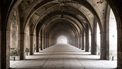 Fototapeta premium Mysterious Stone Tunnel with Fog and Haze