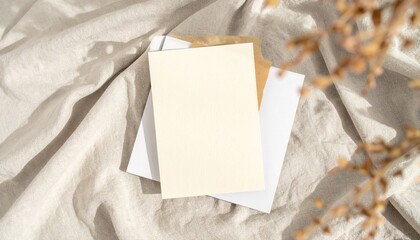 Blank Cards Mockup on Linen Fabric with Soft Daylight