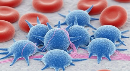 Microscopic view of platelets and red blood cells