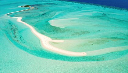 Aerial View Of Serpentine Sandbar In Turquoise Waters With Sandy Textures And Minimal Calm Composition