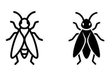 Minimalist icon, Fly vector, black and white, outline and silhouette