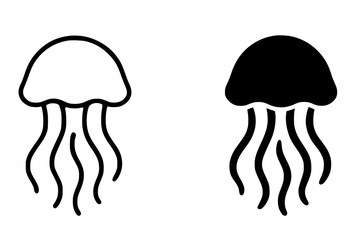 Minimalist icon, Jellyfish vector, black and white, outline and silhouette