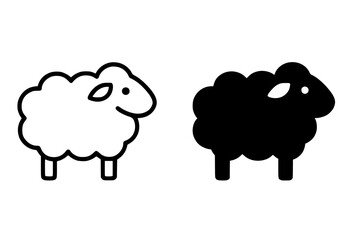 Minimalist icon, Sheep vector, black and white, outline and silhouette