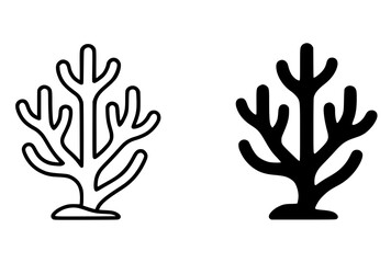 Minimalist icon, Coral vector, black and white, outline and silhouette