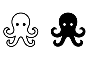 Obraz premium Minimalist icon, Octopus vector, black and white, outline and silhouette