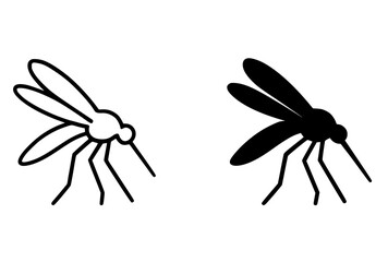 Minimalist icon, Mosquito vector, black and white, outline and silhouette