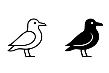 Minimalist icon, Seagull vector, black and white, outline and silhouette