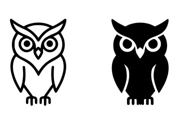 Minimalist icon, owl vector, black and white, outline and silhouette