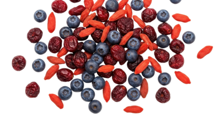 Cranberries, blueberries and goji berries isolated PNG with Transparent Background